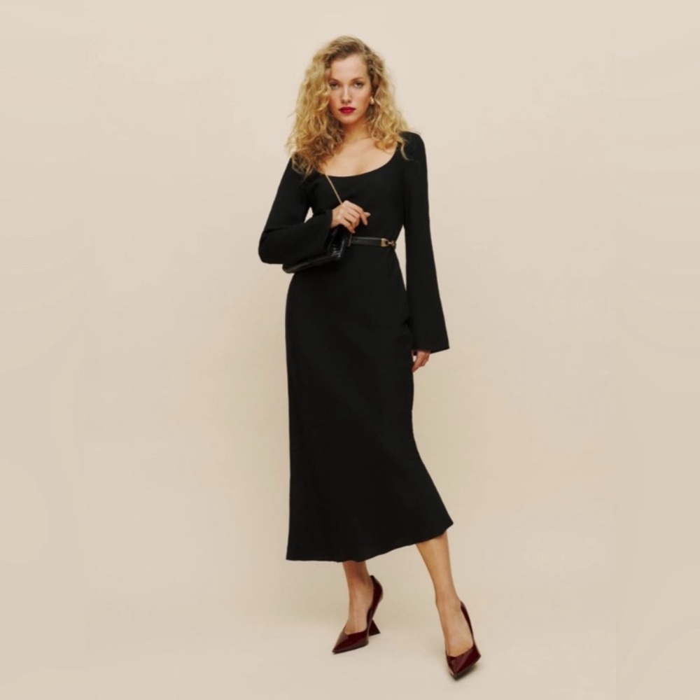 Reformation Black Long Sleeve Dress